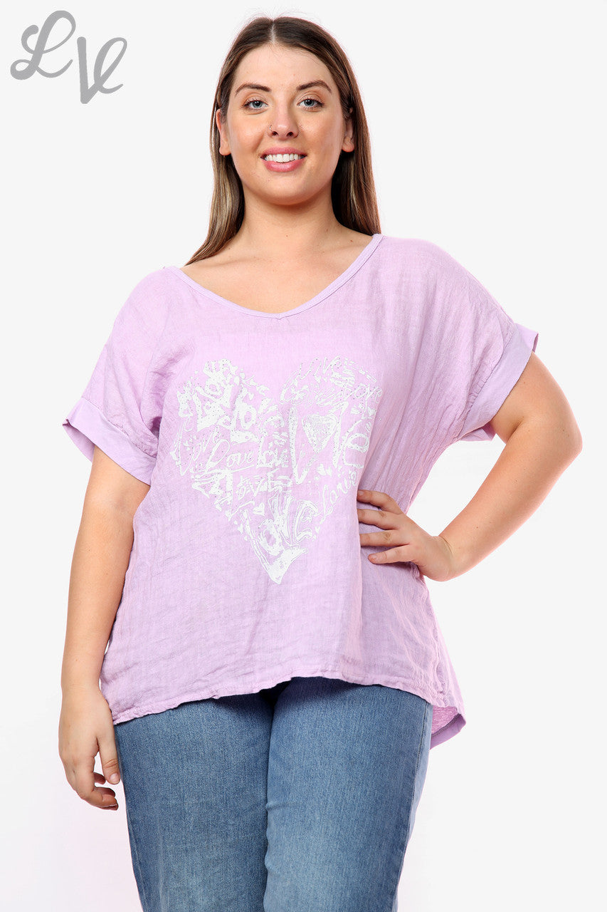 Dames Hart Graffiti Top Paars Stukprijs WAS €10,99 NU €7,99
