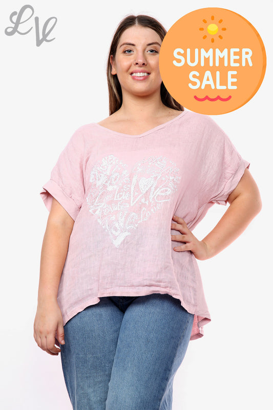 Ladies Heart Graffiti Top Pink Unit Price WAS £10.99 NOW £7.99