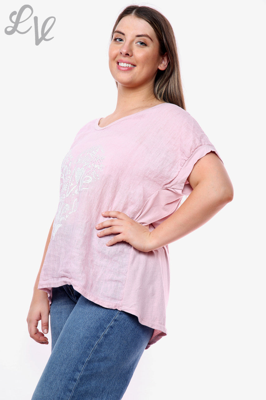 Ladies Heart Graffiti Top Pink Unit Price WAS £10.99 NOW £7.99