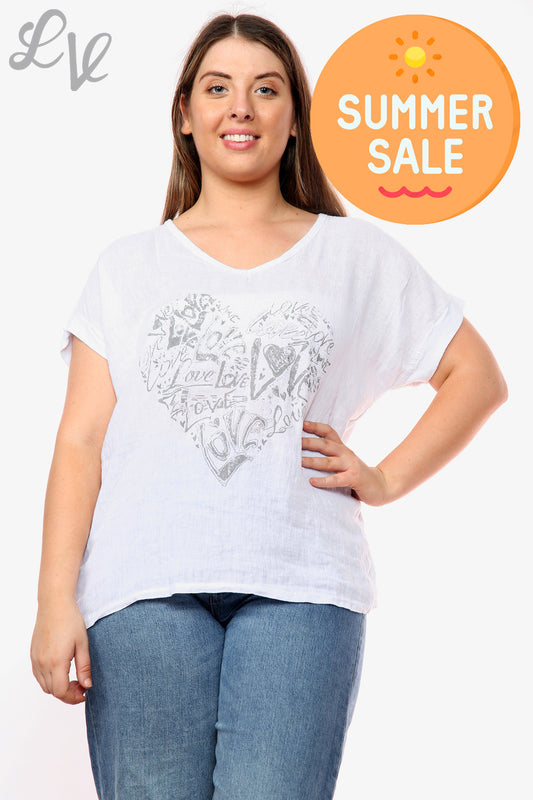 Ladies Heart Graffiti Top White Unit Price WAS £10.99 NOW £7.99