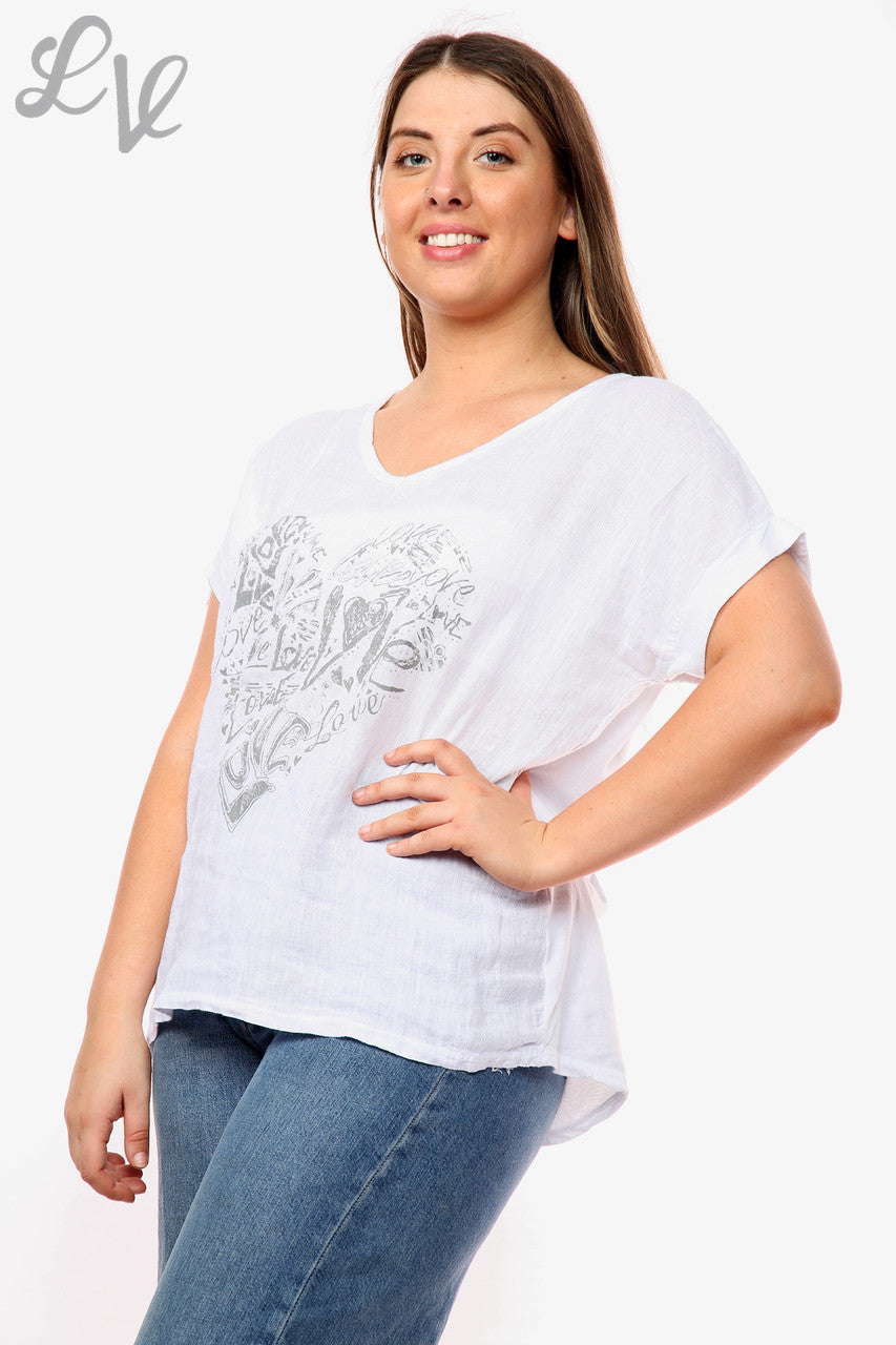 Dames Heart Graffiti Top Wit Prijs WAS €10,99 NU €7,99