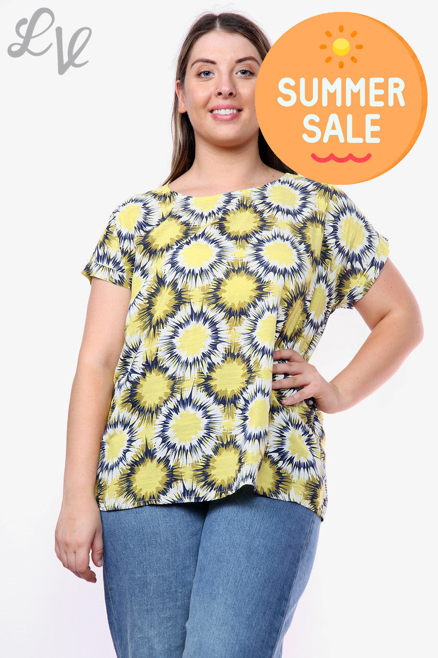 Dames Abstracte Cirkels Print Top Mosterd Prijs WAS € 9,99 NU € 6,99