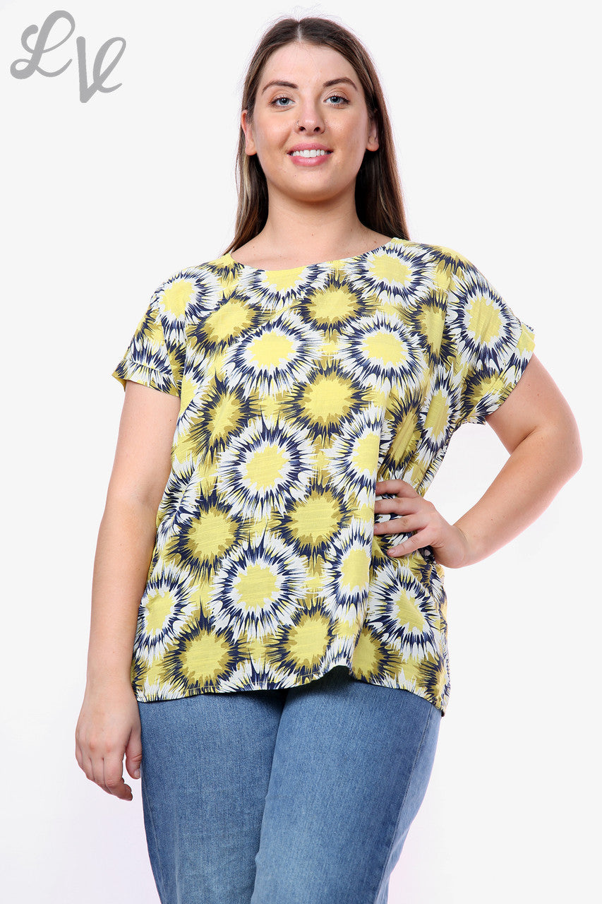 Dames Abstracte Cirkels Print Top Mosterd Prijs WAS € 9,99 NU € 6,99