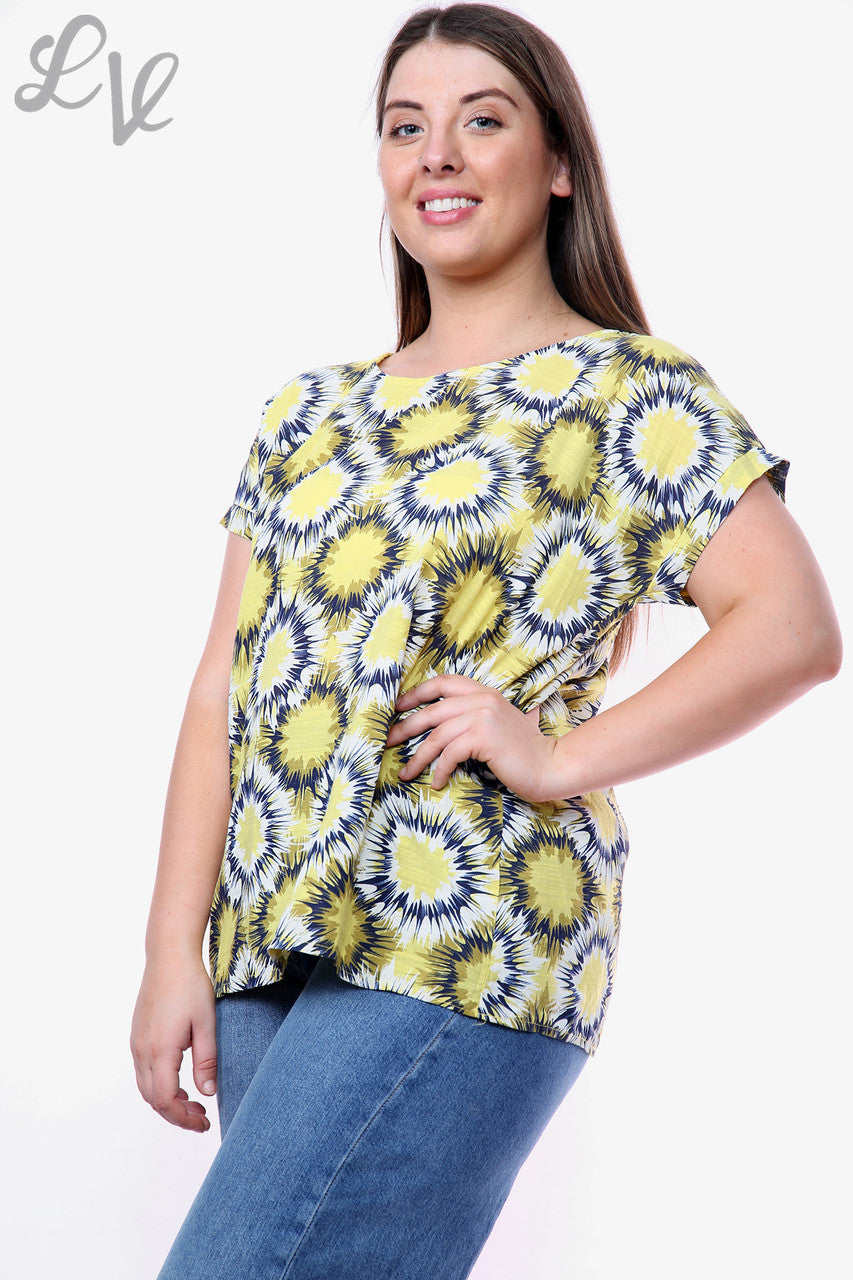 Dames Abstracte Cirkels Print Top Mosterd Prijs WAS € 9,99 NU € 6,99