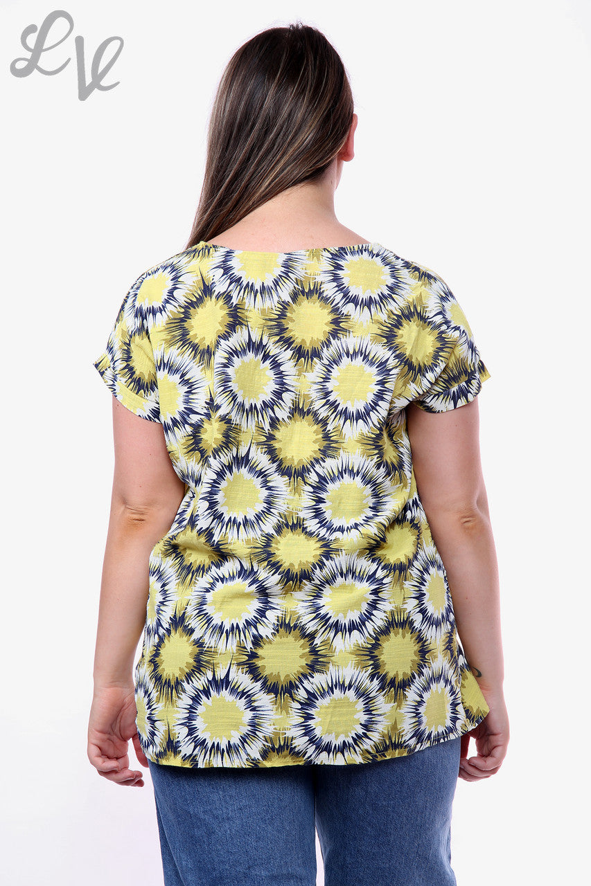 Dames Abstracte Cirkels Print Top Mosterd Prijs WAS € 9,99 NU € 6,99