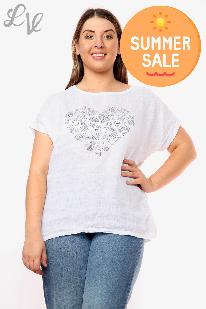 Ladies Love Hearts Heart Sequin Top White Unit Price WAS £10.99 NOW £7.99