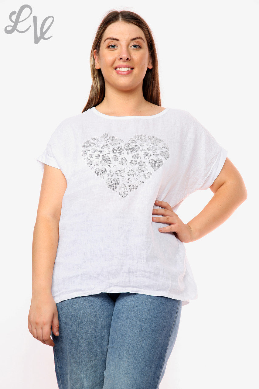 Ladies Love Hearts Heart Sequin Top White Unit Price WAS £10.99 NOW £7.99