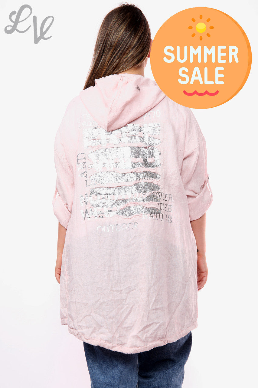 Dames GET WILD Folie Detail Vest met capuchon Dusty Pink Stukprijs WAS €18,99 NU €9,99