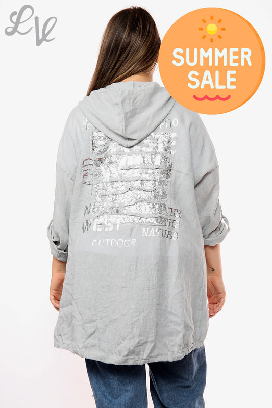 Dames GET WILD Vest met capuchon met foliedetail op de rug Zilver Prijs per stuk WAS £18,99 NU £9,99