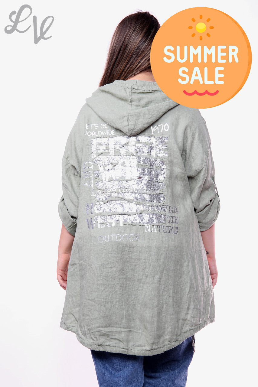 Dames GET WILD Foliedetail Vest met capuchon khaki WAS € 18,99 NU € 9,99