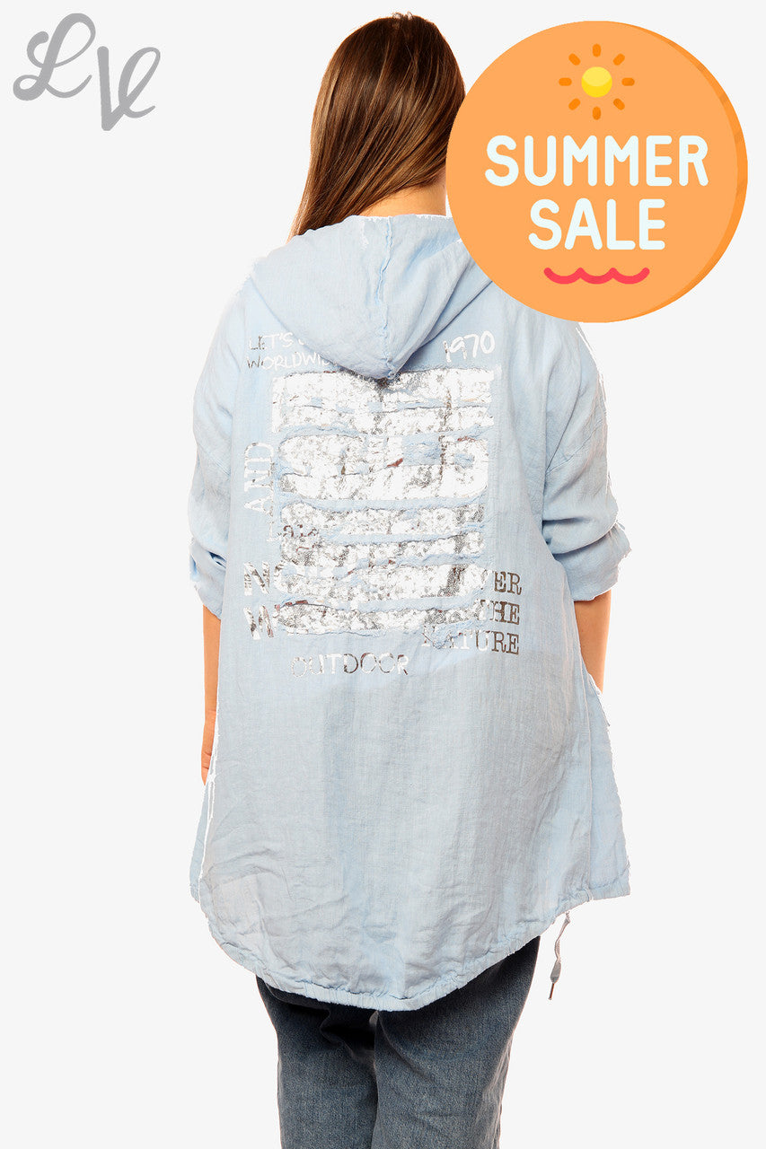 Dames GET WILD Folie Detail Vest met capuchon Lichtblauw Prijs per eenheid WAS €18,99 NU €9,99