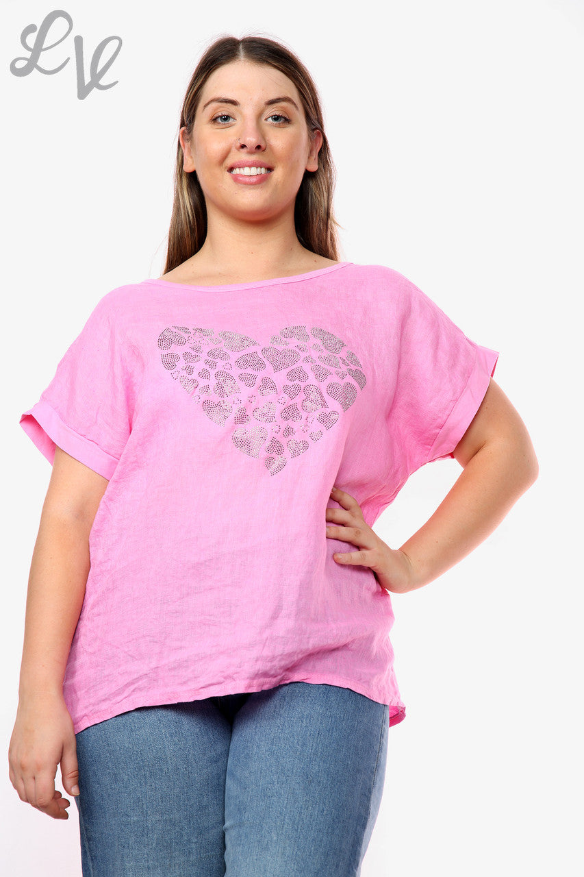 Ladies Love Hearts Hart Pailletten Top Roze Stukprijs WAS €10,99 NU €7,99