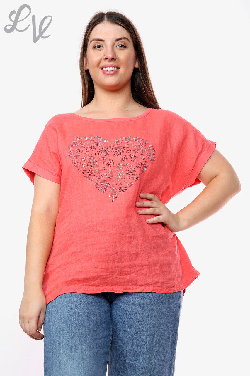 Dames Top met Hartjes Pailletten Koraal Stukprijs WAS €10,99 NU €7,99