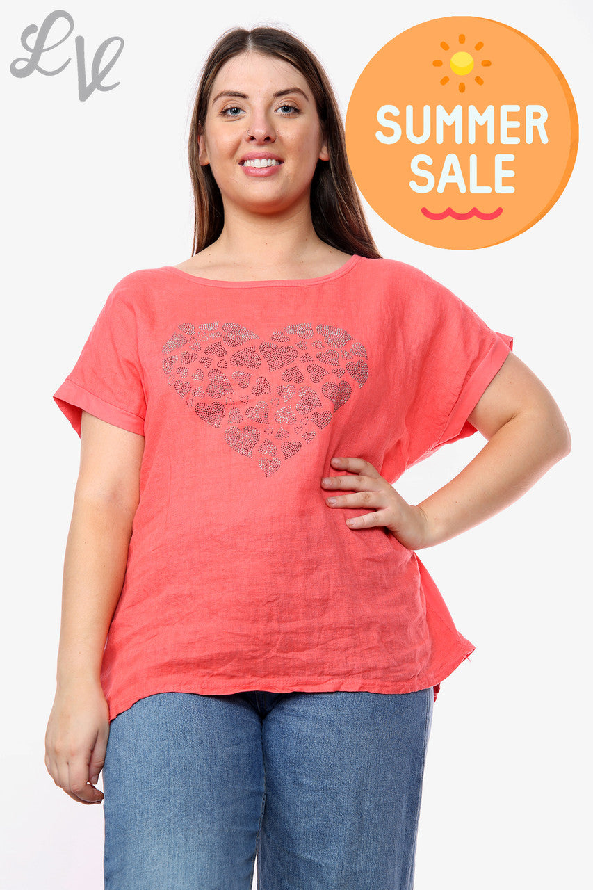 Dames Top met Hartjes Pailletten Koraal Stukprijs WAS €10,99 NU €7,99