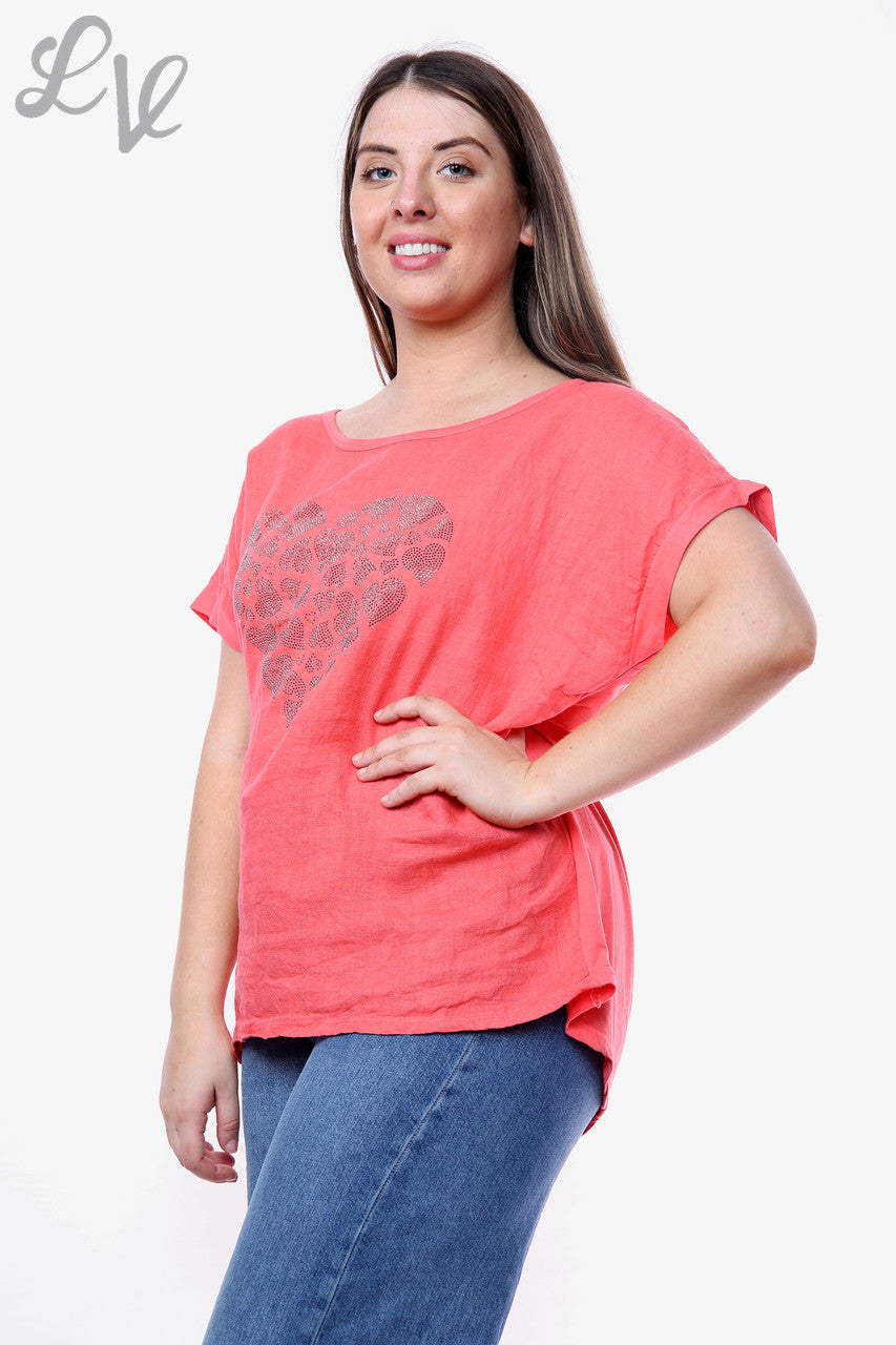 Dames Top met Hartjes Pailletten Koraal Stukprijs WAS €10,99 NU €7,99