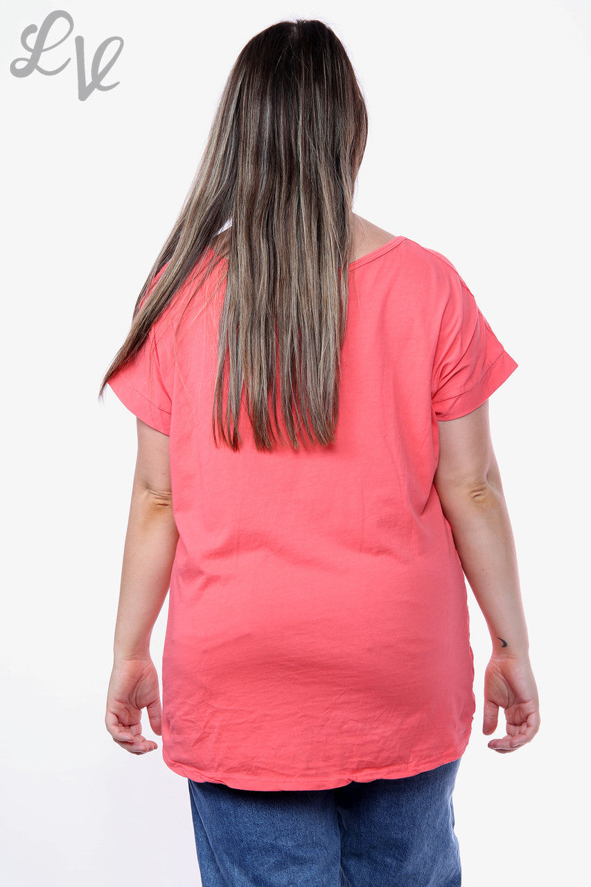 Dames Top met Hartjes Pailletten Koraal Stukprijs WAS €10,99 NU €7,99
