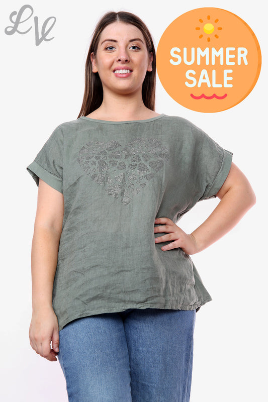 Ladies Love Hearts Heart Sequin Top Khaki Unit Price WAS £10.99 NOW £7.99