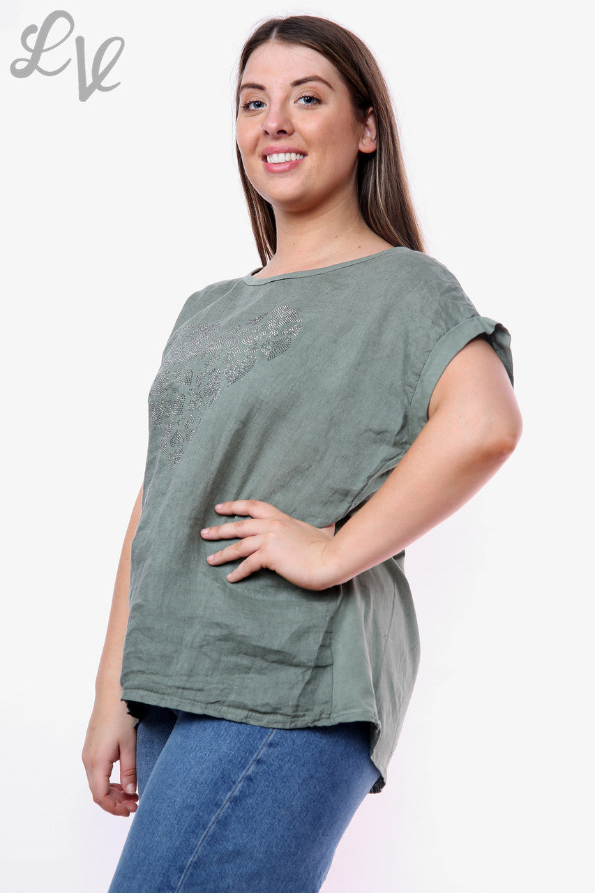 Dames Liefdes Harten Pailletten Top Kaki Stukprijs WAS €10,99 NU €7,99