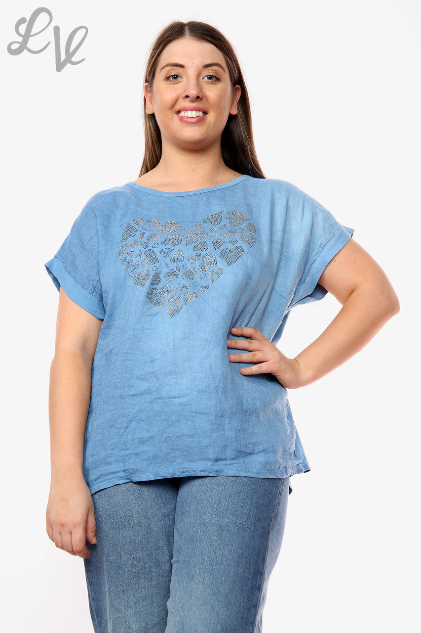 Dames Liefde Harten Hart Pailletten Top Denim Stukprijs WAS £10.99 NU £7.99