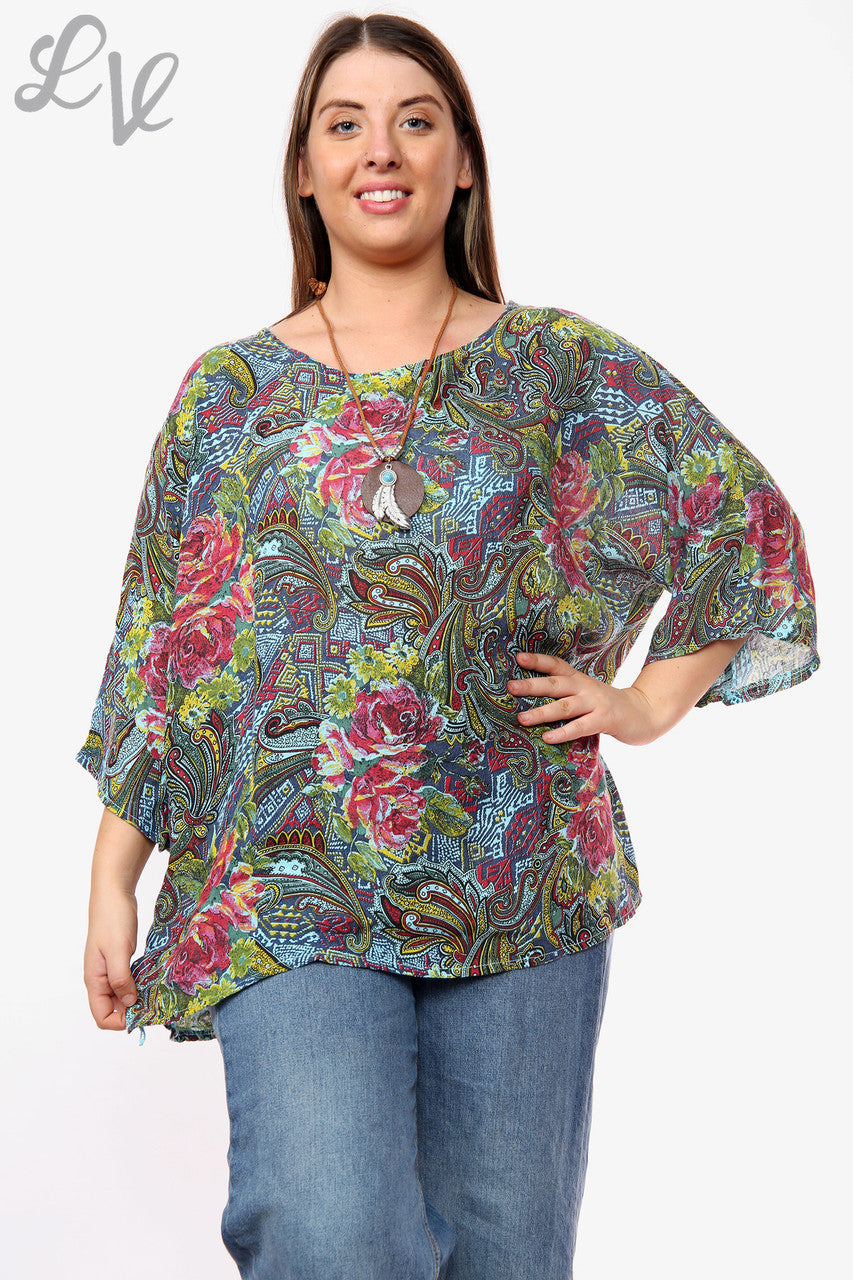 Dames Paisley Mix Print Top Blauw Stukprijs € 6,99