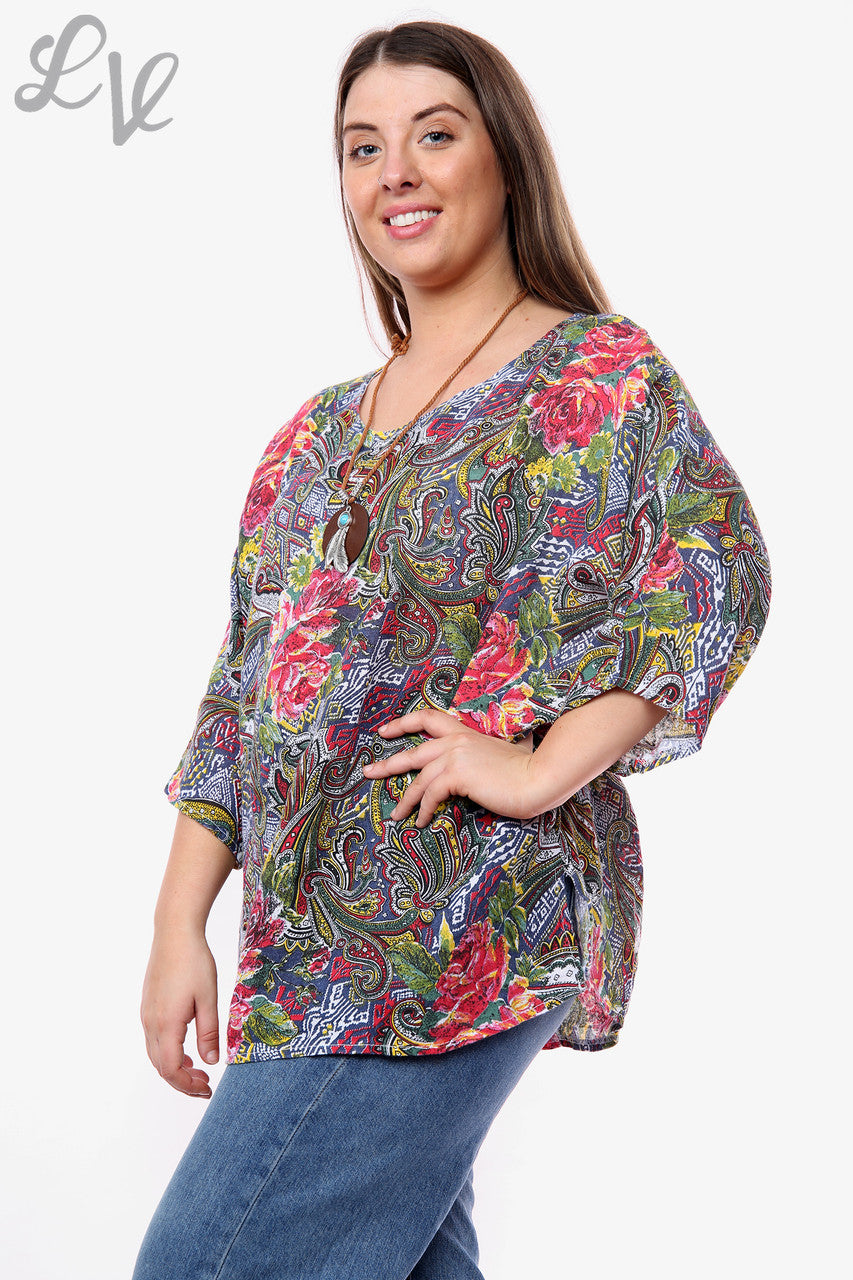 Dames Paisley Mix Print Top Wit Stukprijs €6,99