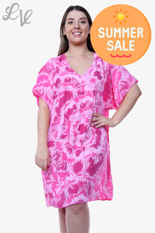 Dames Tie-dye Plooi-jurk Cerise Stukprijs WAS € 14,99 NU € 6,99
