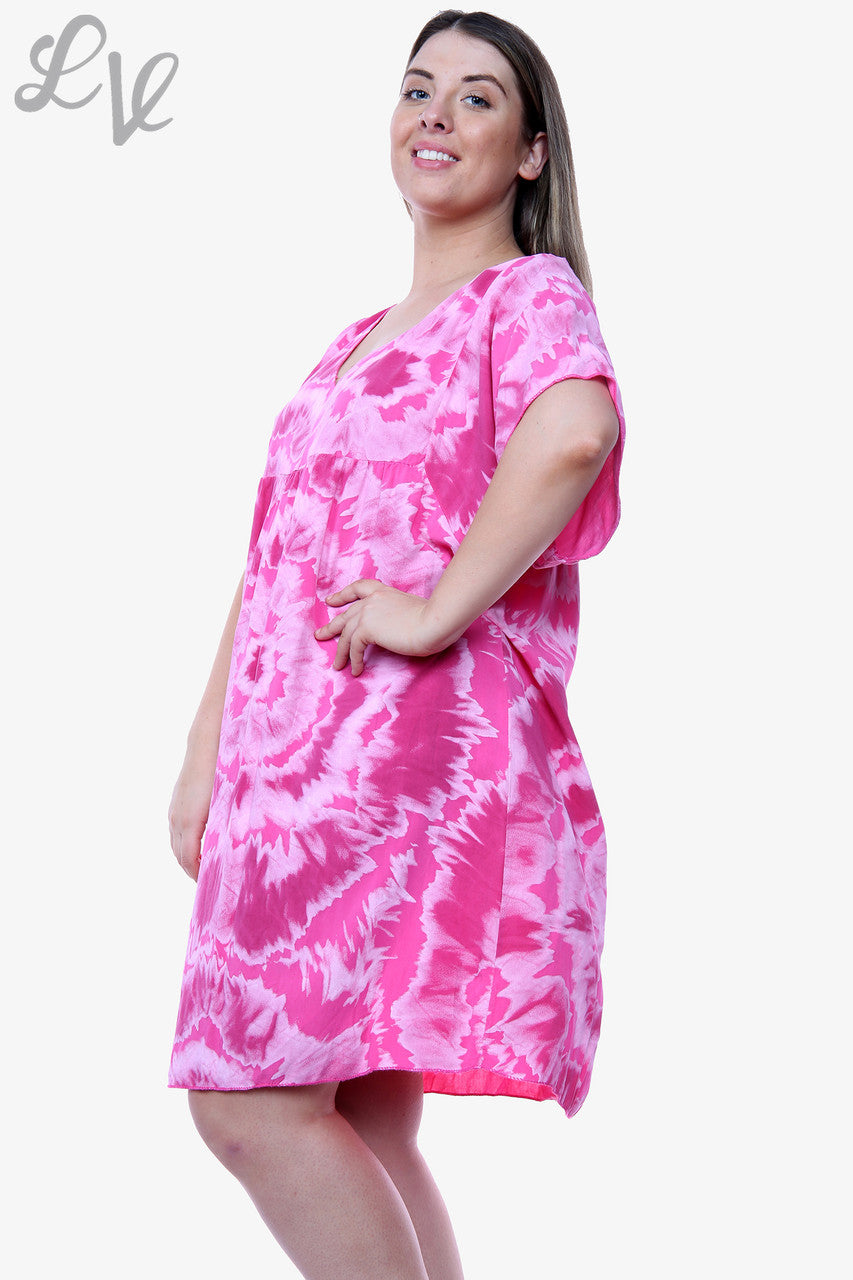 Ladies Tie Dye Shift Dress Cerise Unit Price WAS £14.99 NOW £6.99