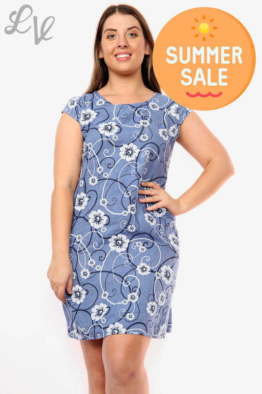 Damesjurk met bloemen & spiraalmotief, denim, eenheidsprijs WAS £ 14,99 NU £ 8,99