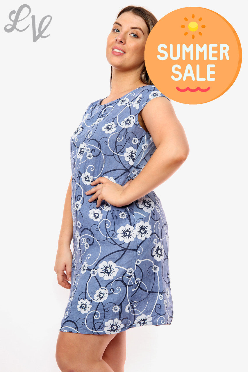 Damesjurk met bloemen & spiraalmotief, denim, eenheidsprijs WAS £ 14,99 NU £ 8,99