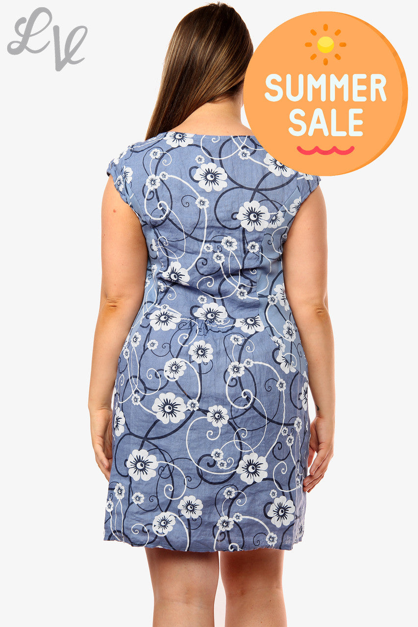 Damesjurk met bloemen & spiraalmotief, denim, eenheidsprijs WAS £ 14,99 NU £ 8,99