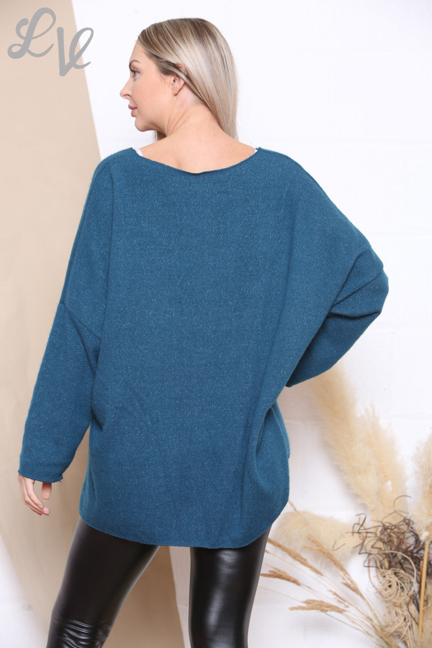 Ladies Foil Dreamcatcher Jumper Teal Unit Price £7.99
