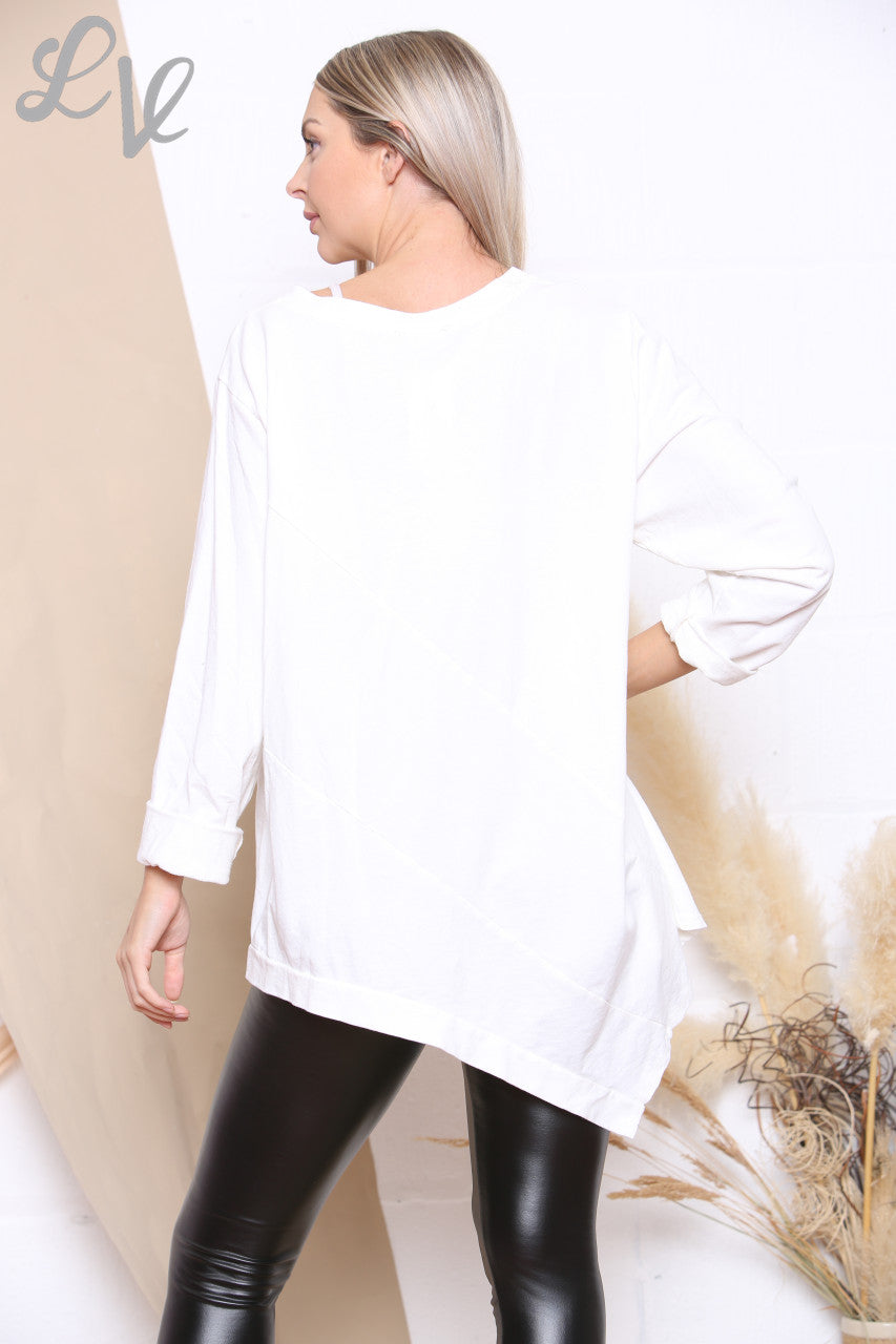 Dames Effen Asymmetrische Sweatshirt Top Wit Stukprijs £ 7,99
