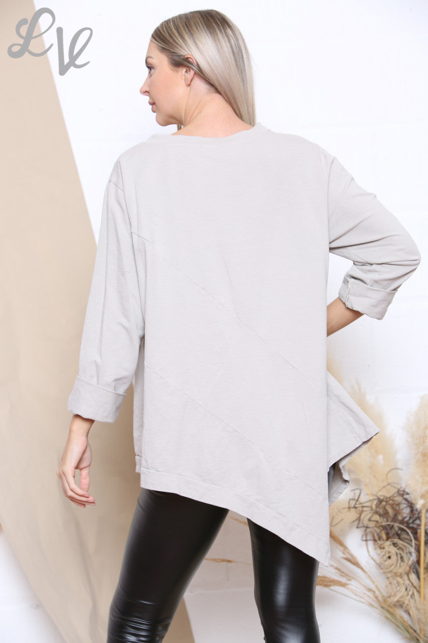 Ladies Plain Asymmetric Sweatshirt Top Stone Unit Price £7.99