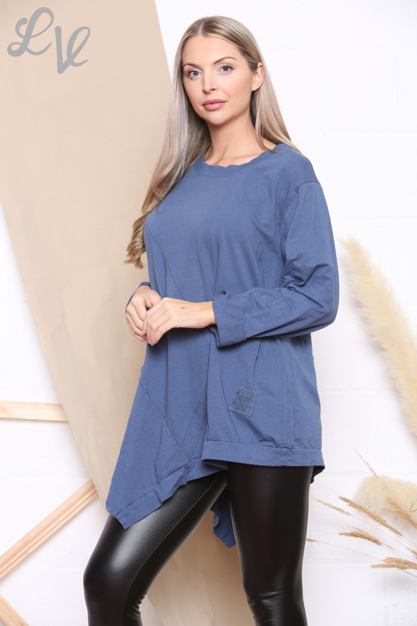 Ladies Plain Asymmetric Sweatshirt Top Denim Unit Price £7.99