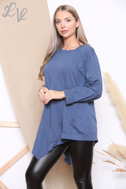 Ladies Plain Asymmetric Sweatshirt Top Denim Unit Price £7.99