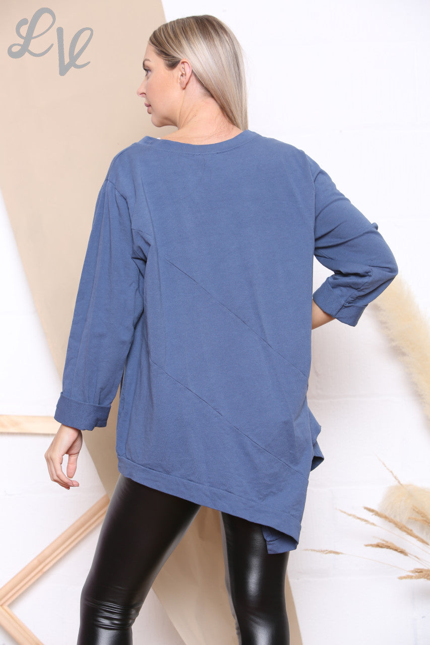 Ladies Plain Asymmetric Sweatshirt Top Denim Unit Price £7.99
