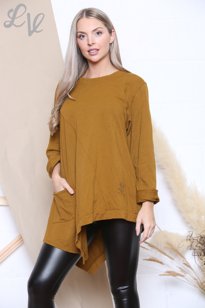 Ladies Plain Asymmetric Sweatshirt Top Mustard Unit Price £7.99