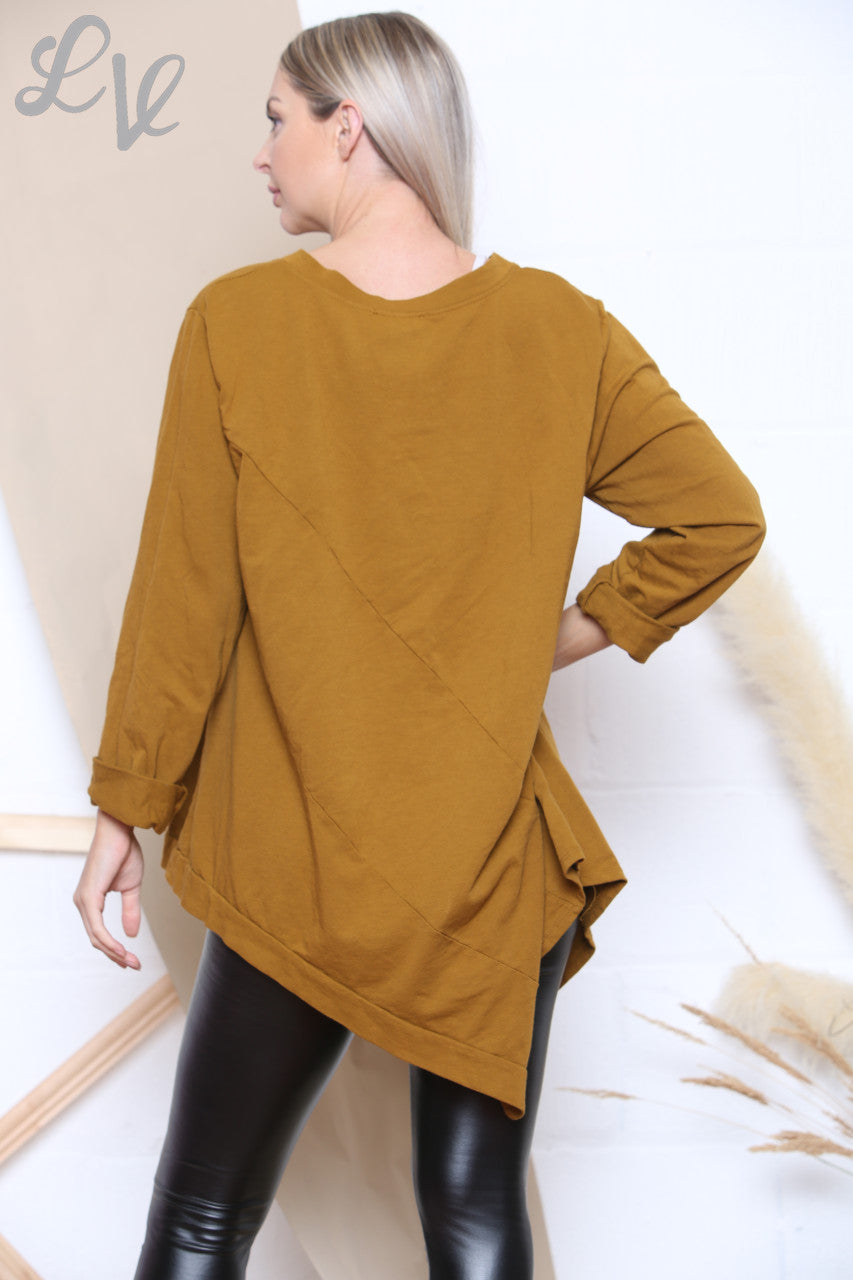 Ladies Plain Asymmetric Sweatshirt Top Mustard Unit Price £7.99