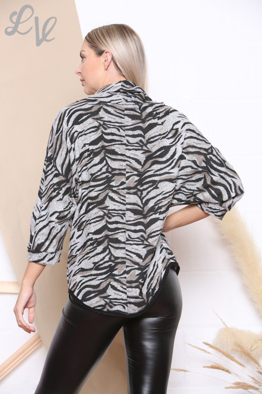 Ladies Tiger Print Cowl Neck Jumper Grey Unit Price £8.99