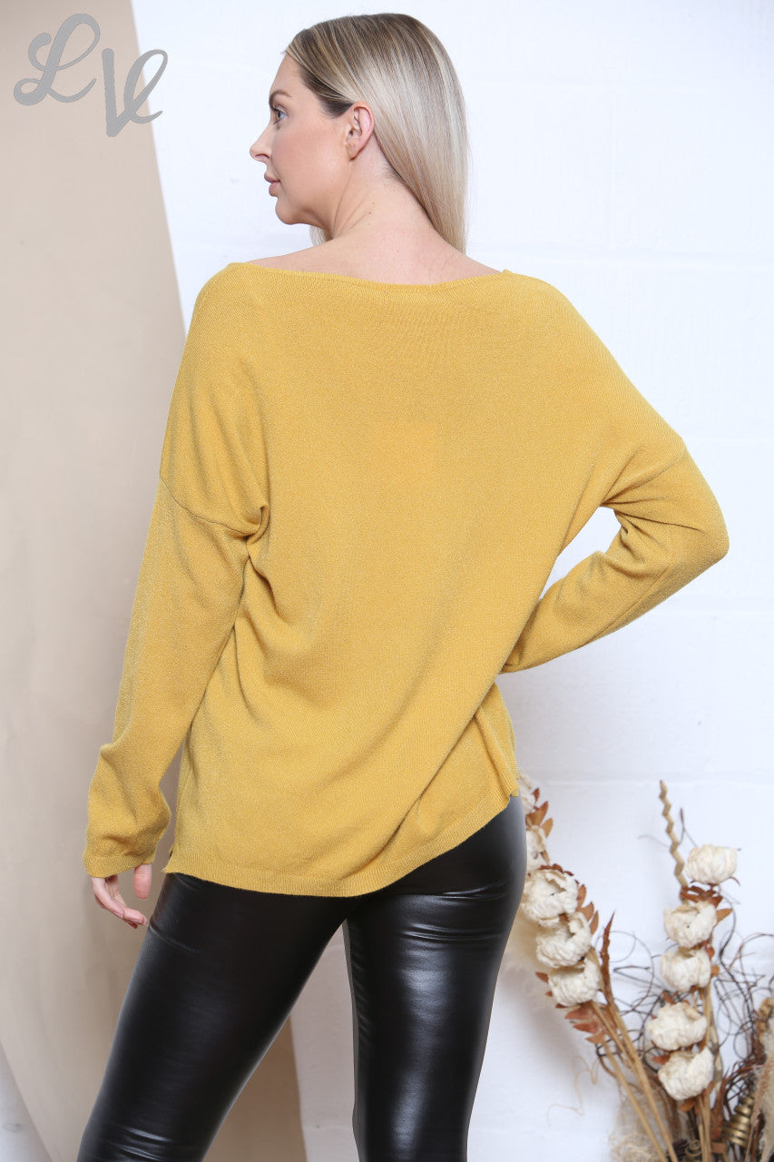Dames Gebreide Top Met Pailletten Libel Mosterd Stukprijs €6,99