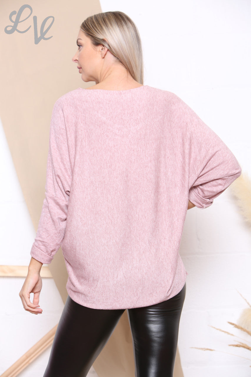 Ladies Applique Heart Detail Jumper Dusty Pink