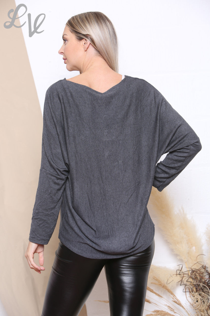 Ladies Applique Heart Detail Jumper Charcoal Unit Price £10.99