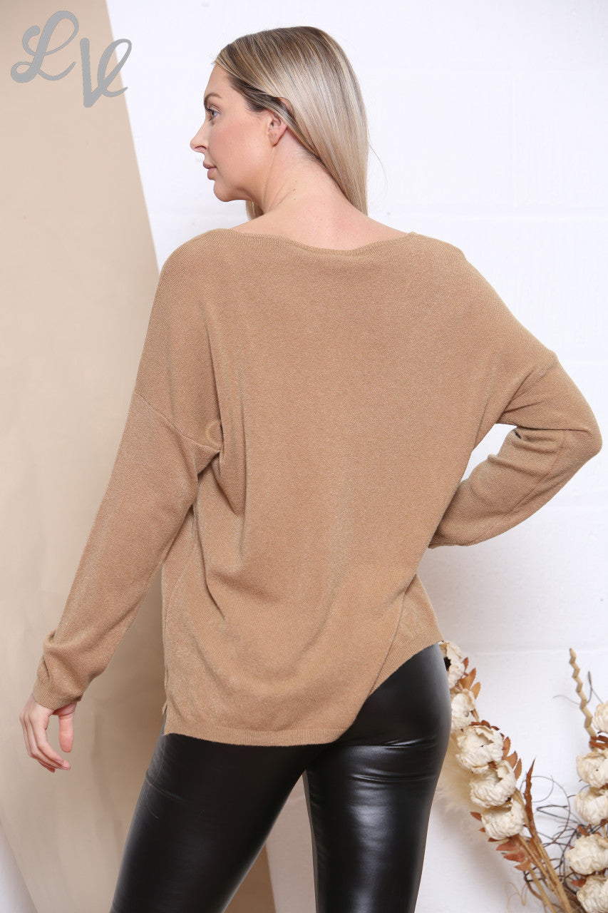 Ladies Sequin Dragonfly Fine Knit Top Tan Unit Price £6.99