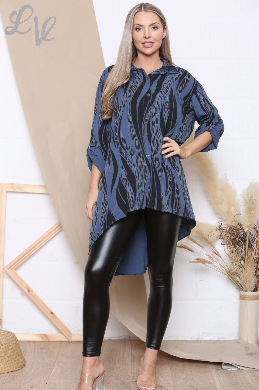 Dames Animalprint Longline Shirt Denim Stukprijs € 12,99