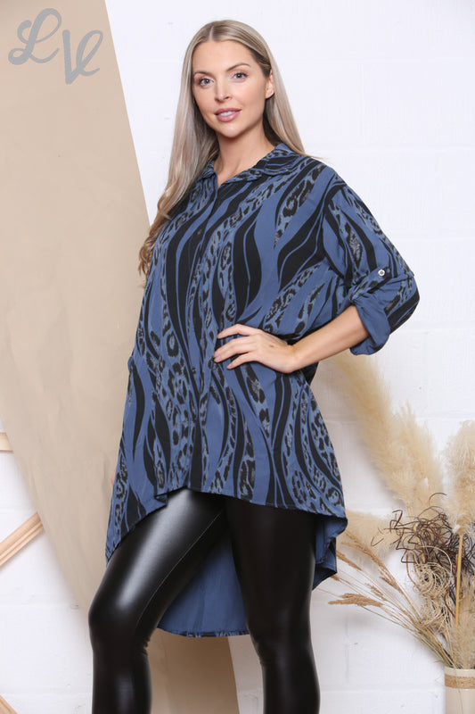 Ladies Animal Print Longline Shirt Denim Unit Price £12.99