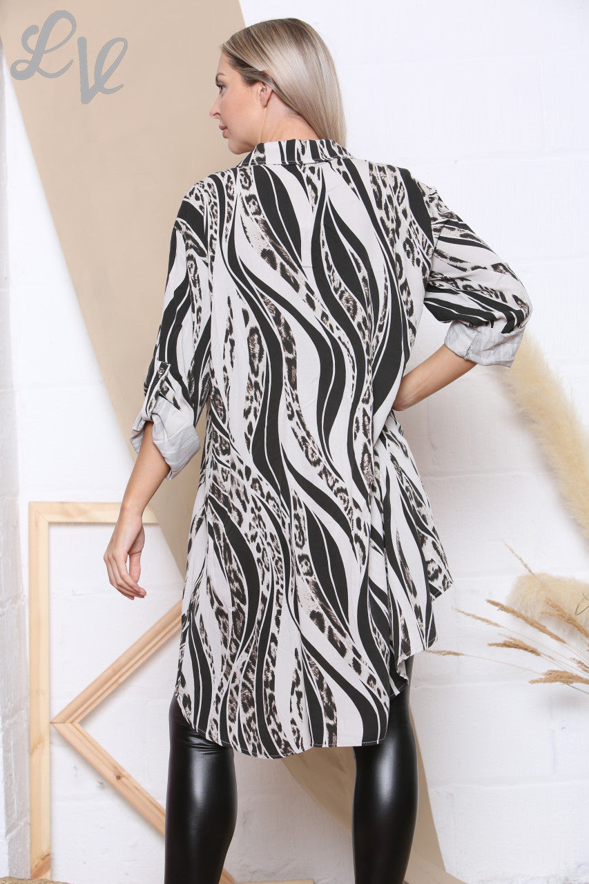 Ladies Animal Print Longline Shirt White Unit Price £12.99