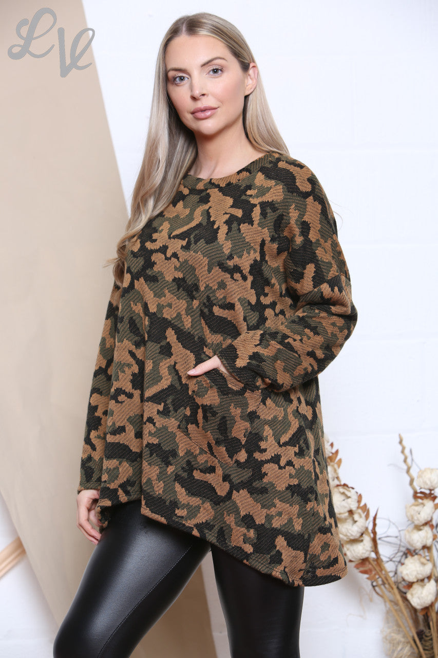 Dames Camouflage Print Gebreide Top Roest Prijs WAS €9,99 NU €4,99