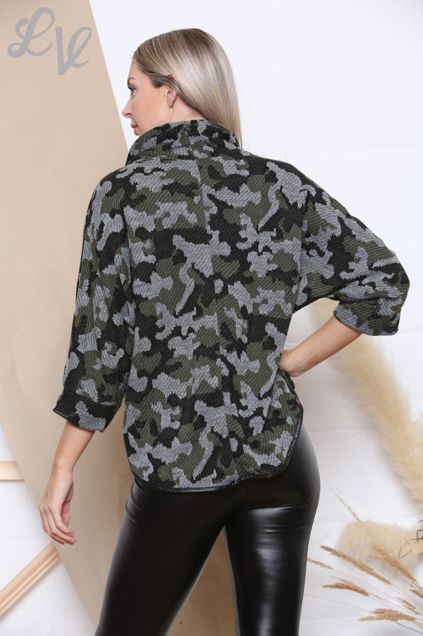 Ladies Camouflage Print Cowl Neck Jumper Grey Unit Price WAS £8.99 NOW £3.99