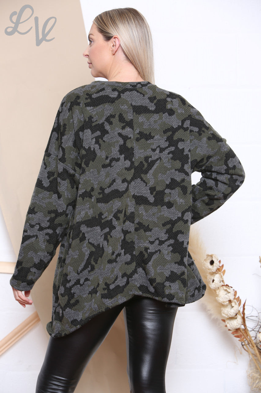 Ladies Camouflage Print Knitted Top Grey Unit Price WAS £9.99 NOW £4.99
