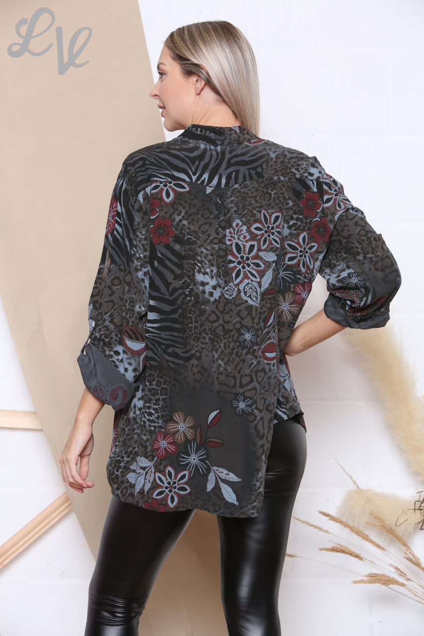 Ladies Floral & Animal Print Shirt Charcoal Unit Price £8.99